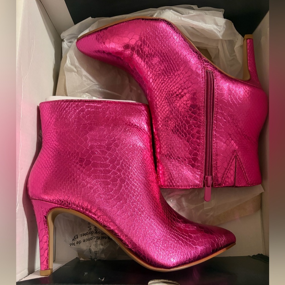 Metallic Pink Snakeskin Ankle Boots